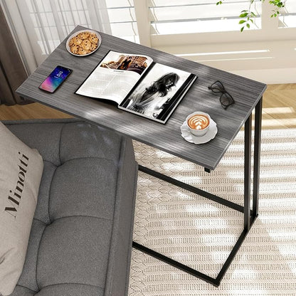 C-Shaped Side Table, Modern End Table with Metal Frame, Space Saving Design for Living Room，Large Surface Couch Table for Bedroom, and Home Office，24 x 12 x 24 inches (Grey)