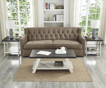 Roundhill Furniture Athens Contemporary 3-Piece Wood Shelf Coffee Table Set, Weathered Charcoal and Beige
