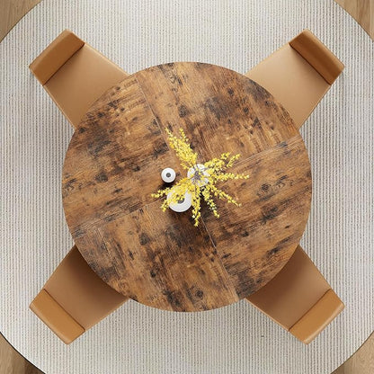 IRONCK 47.2" Round Dining Table for 4, Wood Kitchen Table with Storage Shelf for Dining Room, Dinner Table with Wooden Tabletop and Metal Base, Rustic Brown