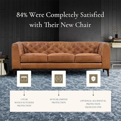 Poly & Bark Essex Leather Couch - 89-Inch Sofa with Tufted Back - Full-Grain Leather Sofa for Living Room with Feather-Down Topper - Living Room Couch - Vintage Italian Leather in Cognac Tan