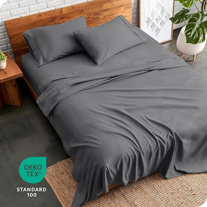 Bare Home Split Queen Sheet Set - 1800 Ultra-Soft Microfiber Split Queen Bed Sheets - Double Brushed - Deep Pockets - Easy Fit - 5 Piece Set - Bedding Sheets & Pillowcases (Split Queen, Grey)