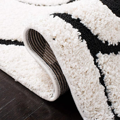 SAFAVIEH Florida Shag Collection Area Rug - 4' Square, Ivory & Black, Scroll Design, Non-Shedding & Easy Care, 1.2-inch Thick Ideal for High Traffic Areas in Living Room, Bedroom (SG455-1290)