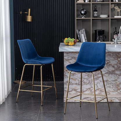 Roundhill Furniture Aufurr Modern Velvet 26.50 Counter Height Stools, Set of 2, Blue