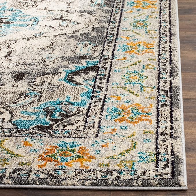 SAFAVIEH Monaco Collection Runner Rug - 2'2" x 16', Grey & Light Blue, Boho Chic Medallion Distressed Design, Non-Shedding & Easy Care, Ideal for High Traffic Areas in Living Room, Bedroom (MNC243G)