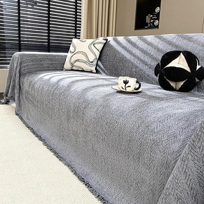 Nobildonna Sofa Cover Washable Soft Thicken Chenille Couch Cover with Tassel,Waterproof Sofa Slipcover for 3-4 Cushion Couch,Sectional Sofa,L-Shaped Furniture Protector Pet-Friendly,Dark Gray 71x150