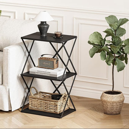 3-Tier End Table Small Side Table Tall Bedside Night Stand with Storage Sofa Side desks for Living Room Bedroom Office Bathroom Small Space Black ET-03BK