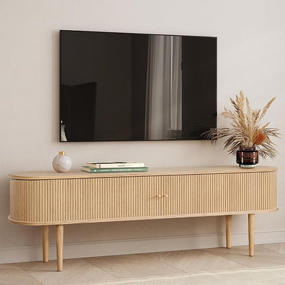 WERMO 71’’ TV Stand with Storage and Shelves for 65-75 inch TV. Wood Entertainment Center with Doors for Living Room and Bedroom, Mid Century Modern Console Table, Television Stand (Oak)