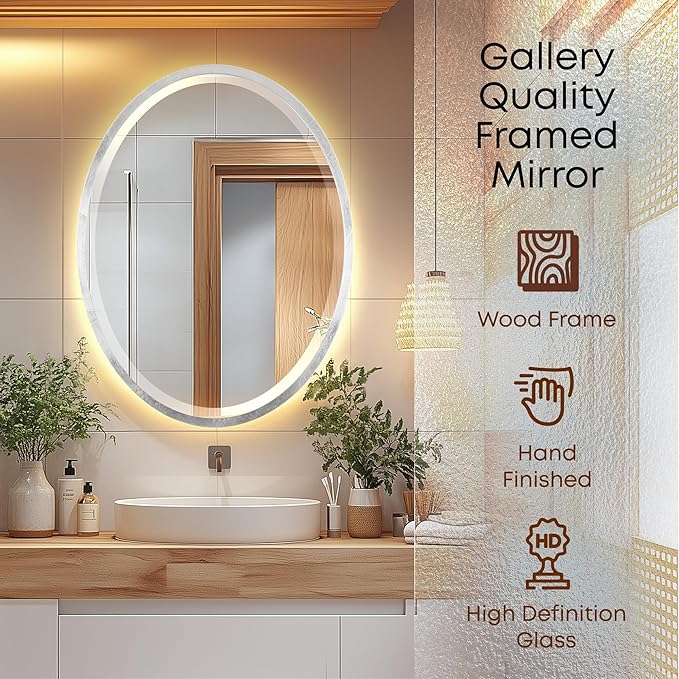 OVALCREST - Oval Wooden Beveled Wall Mirror for Home Decor, Bathroom, Vanity, Bedroom, Living Room, Hallway - London Style (Silver Leaf with Brown Antique) 25.1 x 31.1