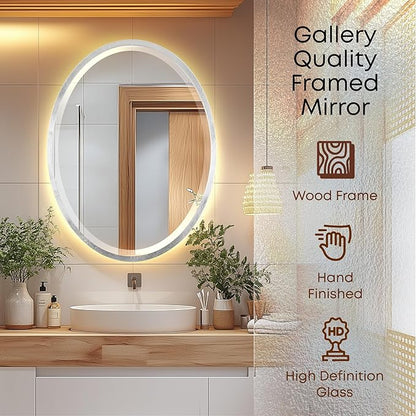 OVALCREST - Oval Wooden Beveled Wall Mirror for Home Decor, Bathroom, Vanity, Bedroom, Living Room, Hallway - London Style (Silver Leaf with Brown Antique) 19.1 x 25.1