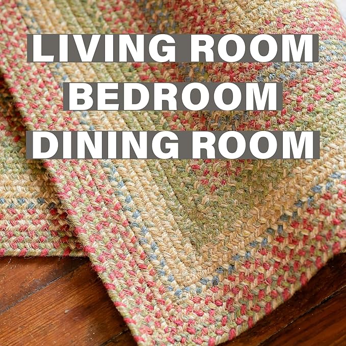 Azalea Multicolor Braided Oval Area Rugs, Jute, 5x8' - Perfect Country Primitive Decor for Living Room, Dining Room, Everywhere