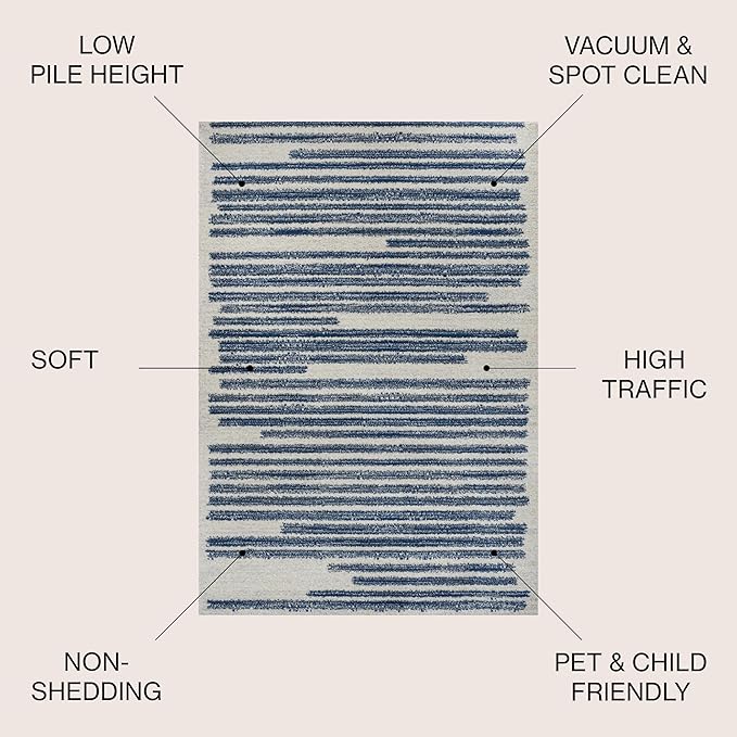 JONATHAN Y Khalil Modern Berber Stripe Cream/Navy Indoor Area Rug, 3x5, Contemporary, Bohemian, Easy-Cleaning for Living Room, Bedroom, Kitchen, Pet Friendly, Non-Shedding (MOH207E-3)
