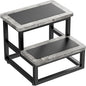 Step Stools for Kids Adults, Heavy Duty Stepping Stools Bed Steps for High Beds, Non-Slip Metal and Wooden 2 Steps Foot Stool for Bedside Kitchen, Round Corner, 500 Lbs Capacity, Gray Pattern