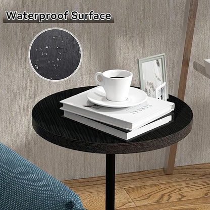 Round Pedestal Table Upgraded Side Black Drink with Weighted Base, Modern Cocktail Martini End Table for Small Space Sofa Couch Chair Living Room Bedroom Dorm Patio