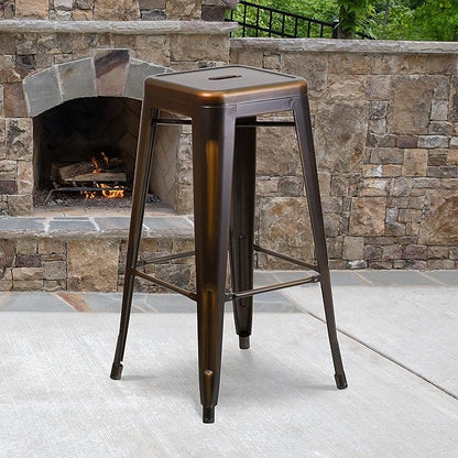 Flash Furniture Kai Commercial Grade 4 Pack 30" High Backless Distressed Copper Metal Indoor-Outdoor Barstool