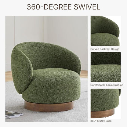 Swivel Accent Chair Round Barrel Armchair Upholstered Performance Fabric for Living Room Bedroom Waitingroom,2 Box,Moss Green