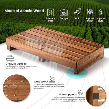 TINAMO 3.5" One Step Stool for Elderly, Acacia Wood High Riser Step Stool for Bed - 550 Lbs Wooden Mobility Stepping Stools for Adults, Kids/Bedside, Bathroom, Kitchen, Garden (Acacia, 3.5" Height)