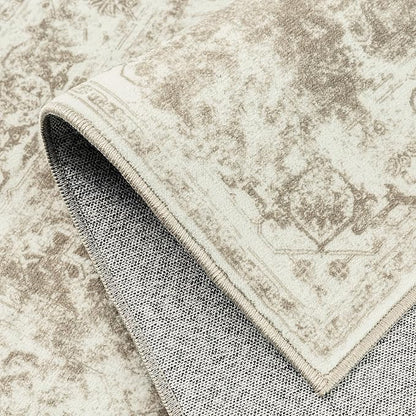 5x7 Washable Area Rug Brown Neutral Carpet for Living Room Bedroom Distressed Vintage Low Pile Soft Non-Slip Lightweight Vacuumable Throw Rug for Dining Room Office Kitchen Dorm