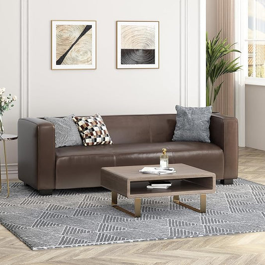 Merax Mid Century Modern 3 Seater Sofa with Birch Wood Legs, 80" Wide Smooth Upholstered Couch for Living Room, Apartment, Dark Brown