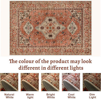 Tangsoo 5x7 Area Rug Washable for Living Room, Vintage Rug Indoor Non Slip Large Area Rugs, Print Distressed Terracotta Carpet, Soft Low Pile Rug Foldable Floor Rugs for Bedroom Dining Room Dorm