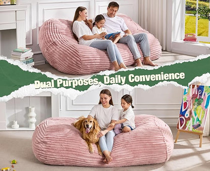 Hobestluk 6FT Bean Bag Chairs Adult Bean Bag with Portable Handle Comfy Large Bean Bag Lounge Chair with Removable Cover for Living Room Bedroom (Stripe Pink, 6FT)