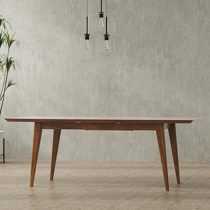 SIMPLIHOME Draper Extendable Dining Table, Solid Wood Walnut Veneer in Walnut, 66-84 x 40 inches, Mid-Century Modern-Style Rectangular Expandable Kitchen Table with Butterfly Leaf for 6+ People