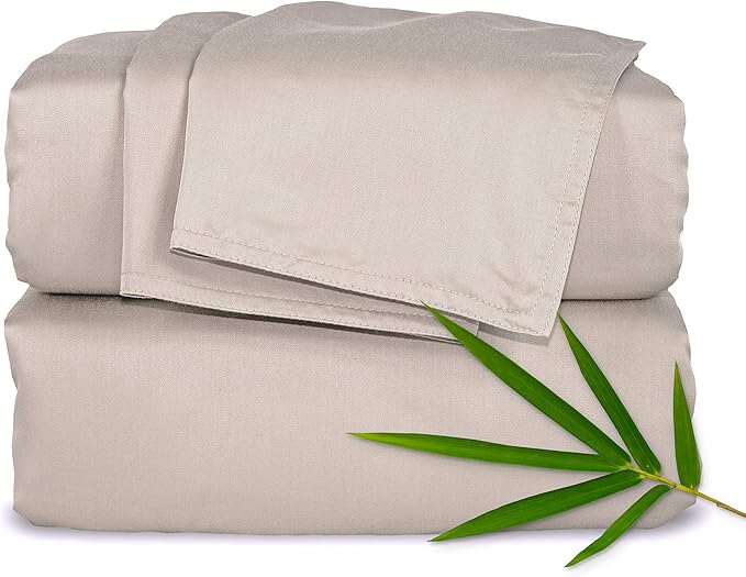 Twin Sheets by Pure Bamboo, Genuine 100% Organic Viscose Derived from Bamboo Bed Sheet Set, Luxuriously Soft & Cooling, Double Stitching, Lifetime Quality Promise (Twin, Sand)