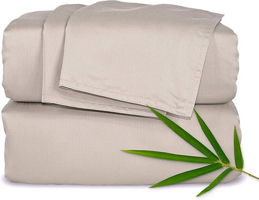 California King Sheets by Pure Bamboo, Genuine 100% Organic Viscose Derived from Bamboo Bed Sheet Set, Soft & Cooling, Double Stitching, Lifetime Quality Promise (California King, Sand)
