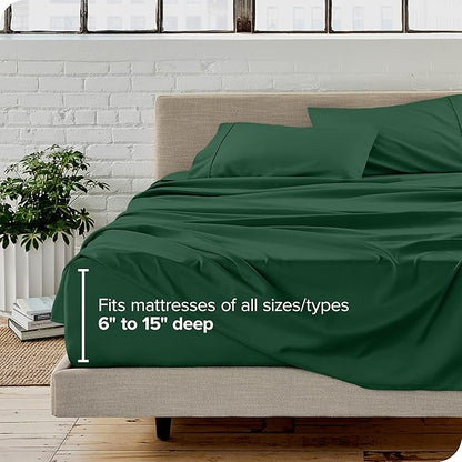 Bare Home Queen Sheet Set - Luxury 1800 Ultra-Soft Microfiber Bed Sheets - Double Brushed - Deep Pockets - Easy Fit - 4 Piece Set - Bedding Sheets & Pillowcases (Queen, Forest Green)