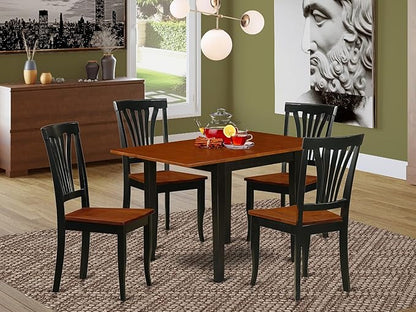 East West Furniture NDAV5-BCH-W 5 Piece Dining Table Set for 4 Includes a Rectangle Kitchen Table with Dropleaf and 4 Dining Room Chairs, 30x48 Inch, Black & Cherry