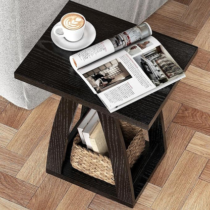 End Tables Living Room, Side Table Beside Sofa, Nightstand for Bedroom, Couch Side Table with Shelf, Modern End Table for Living Room, Black End Table