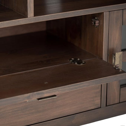 SIMPLIHOME Artisan SOLID WOOD 72 Inch Wide Transitional TV Media Stand in Natural Aged Brown for TVs up to 80 Inch, For the Living Room and Entertainment Center