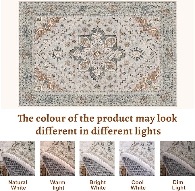 Tangsoo 2x6 Washable Runner Rug for Hallways, Non Slip Vintage Runner Rugs, Soft Low Pile Long, Print Distressed Taupe Carpet Runners for Kitchen Bedroom Entryway Bathroom Living Room