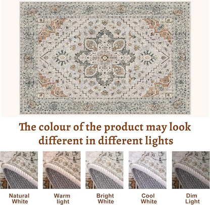 Tangsoo 8x10 Area Rug for Living Room, Washable Vintage Rugs Indoor Non Slip Large Area Rugs, Print Distressed Taupe Carpet, Soft Low Pile Foldable Floor for Bedroom Dining Room Dorm