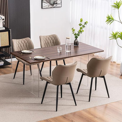 YOUNIKE Dining Chairs Set of 2, Upholstered Leather Kitchen Dining Room Chairs, Modern Living Room Chairs with Wide Curved Back and Metal Legs, Khaki Taupe
