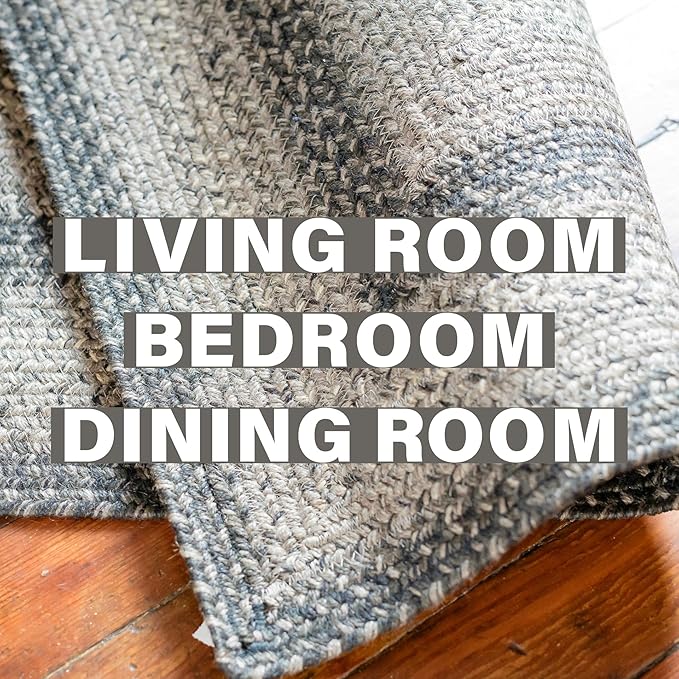 Homespice Flint Hill Braided Area Rug 6x9' - Gray Dining Room Rugs for Under Table for Primitive Decor