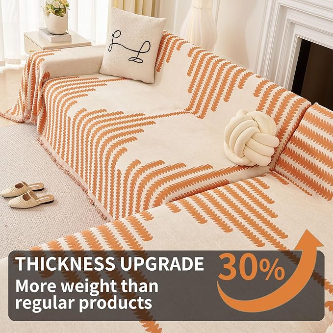HAOMAIJIA Boho Sofa Covers Couch Covers for 3 Cushion Couch Sofa Pet Friendly Soft Thick Non Slip Couch Cover for Dogs Washable Sectional Couch Covers L Shape Furniture Protector (Orange, 71"x134")