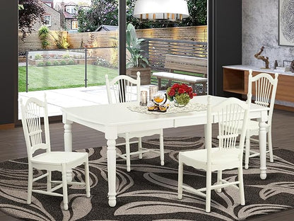 East West Furniture DOVE5-LWH-W 5 Piece Dining Set Includes a Rectangle Dining Room Table with Butterfly Leaf and 4 Wood Seat Chairs, 42x78 Inch, Linen White