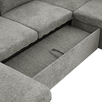 Eafurn Oversized U Shaped Sectional Sleeper Sofabed Pull Out Couch Bed for Living Room 6 Seater Upholstered Convertible Pullout Lounge Sofa Couch w/Storage Chaise, USB Ports for Living Room Apartment