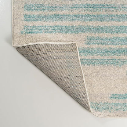 JONATHAN Y Khalil Modern Berber Stripe Cream/Turquoise Indoor Area Rug, 5x8, Contemporary, Bohemian, Easy-Cleaning for Living Room, Bedroom, Kitchen, Pet Friendly, Non-Shedding (MOH207B-5)