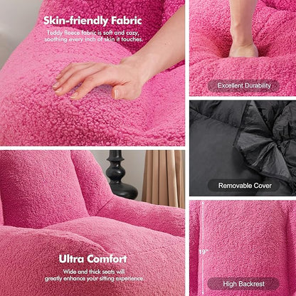 Homguava Bean Bag Chairs for Adults,Giant Beanbag Couch Adult Bean Bag Chair with Filler Included,Modern Lazy Sofa Comfy Chair for Living Room(Pink)
