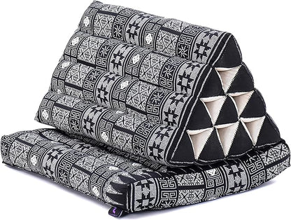 Leewadee 1-Fold Mat with Triangle Cushion – Comfortable TV Pillow, Foldable Mattress with Cushion Made of Kapok, 30 x 20 inches, Black