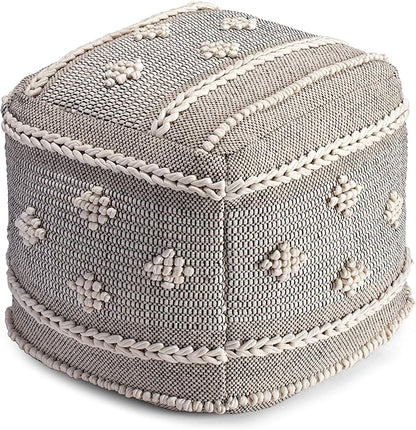 Anji Mountain 100% Handmade & Handcrafted Comfortable Home Décor Pouf Ottoman Footrest for Living Room, Bedroom, Nursery, Kidsroom, Patio Furniture - (20" x 20" x 20"- Black,Ivory)