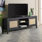 SAFAVIEH Evane TV Stand for up to 65" Flatscreen – Distressed Black & Natural, 2 Doors with Interior Storage, 2 Open Shelves, Entertainment Media Console (MED9629E)