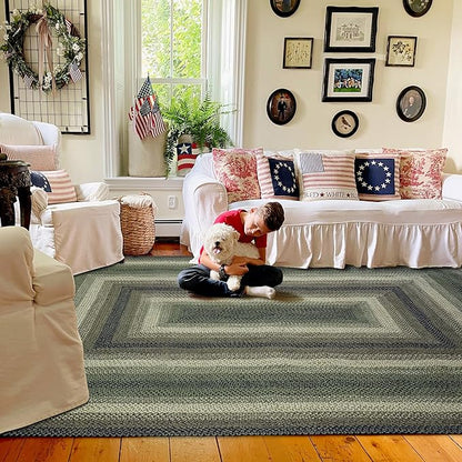 Homespice Pinecone Braided Area Rug 5x8' - Jute Braided Natural Rugs for Living Room for Rustic Country Decor