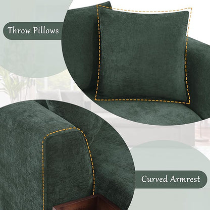 Merax 93.7" L-Shaped Sectional Sofa with Wooden Storage Compartment, Chenille Upholstered Deep Seating Sleeper Couch & Chaise Lounge and Throw Pillows for Living Room, Green
