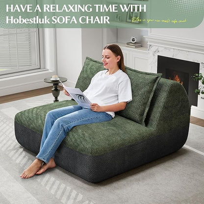 Hobestluk Small Sofa Small Couches for Living Room, Comfy Memory Foam Couch, Mini Sofa with Side Pocket for Living Room, Bedroom (Grey+Green)