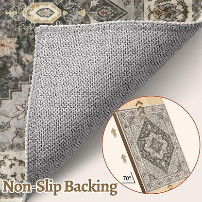Kitchen Rugs 2x4 Washable Rug for Entryway Vintage Non Slip Small Rugs Front Door Mat Indoor Entrance, Print Distressed Throw Rug Grey Brown Soft Low Pile Rugs Small Carpet for Entry Bedroom Bathroom