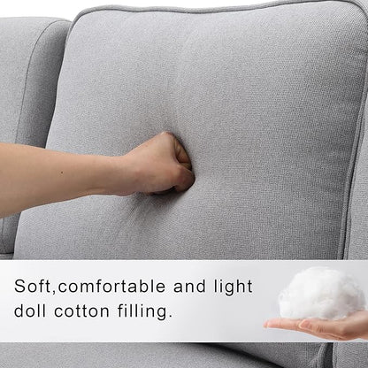 114.2" Linen Upholstered Sofa with Console and 2 USB Ports Wired or Wirelessly Charged,Modern 4-Seat Couches W/ 4 Pillows and Two Cupholders,for Living Room,Apartment,Light Gray