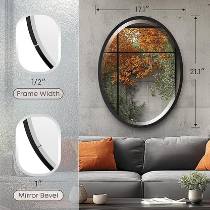 OVALCREST - Oval Wooden Beveled Wall Mirror for Home Decor, Bathroom, Vanity, Bedroom, Living Room, Hallway - London Style (Matte Black) 17.1 x 21.1