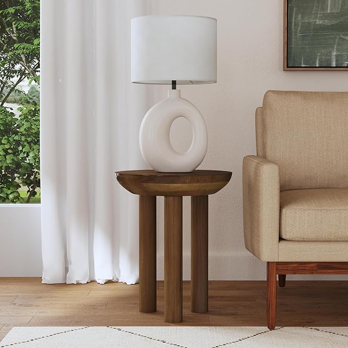 HomePop Walnut Mango Wood 3-Leg End/Side Round Table